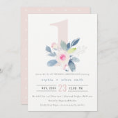 SOFT BLUSH BLUE FLORAL 1st JAAR JUBILEUM Kaart (Voorkant / Achterkant)