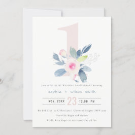 SOFT BLUSH BLUE FLORAL 1st JAAR JUBILEUM Kaart