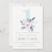SOFT BLUSH BLUE FLORAL 1st JAAR JUBILEUM Kaart (Voorkant)