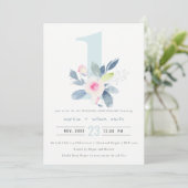 SOFT BLUSH BLUE FLORAL 1st JAAR JUBILEUM Kaart (Staand voorkant)