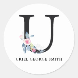 SOFT BLUSH BLUE FLORAL ALPHABETS NAME BRIE U RONDE STICKER