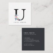 SOFT BLUSH BLUE FLORAL ALPHABETS NAME BRIE U VIERKANTE VISITEKAARTJE (Voorkant / Achterkant)