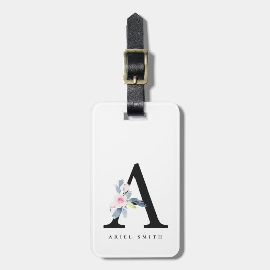 SOFT BLUSH BLUE FLORAL ALPHABETS NAME BRIEF A BAGAGELABEL (Voorkant verticaal)