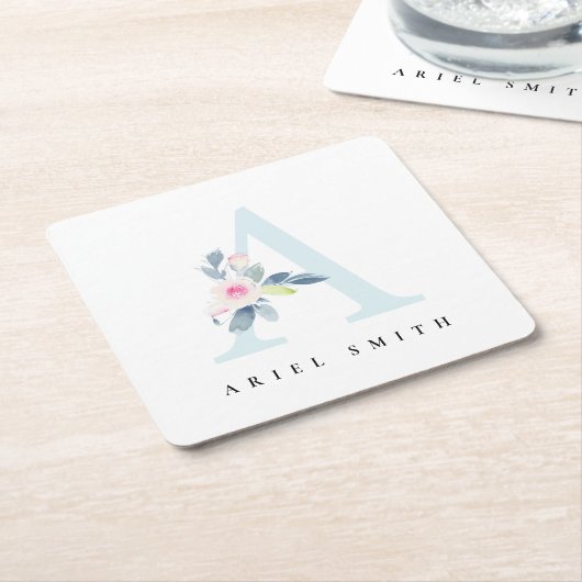 SOFT BLUSH BLUE FLORAL ALPHABETS NAME BRIEF A KARTONNEN ONDERZETTERS (Schuin)