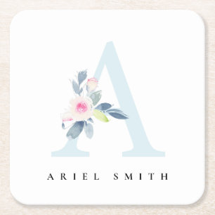 SOFT BLUSH BLUE FLORAL ALPHABETS NAME BRIEF A KARTONNEN ONDERZETTERS