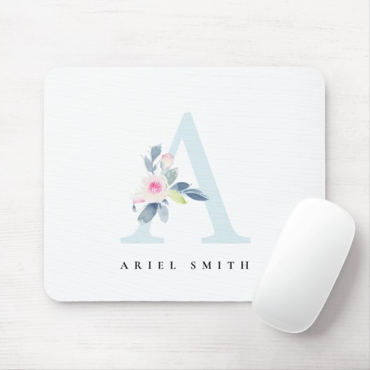 SOFT BLUSH BLUE FLORAL ALPHABETS NAME BRIEF A MUISMAT (Met muis)