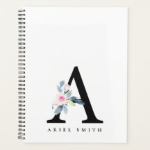 SOFT BLUSH BLUE FLORAL ALPHABETS NAME BRIEF A