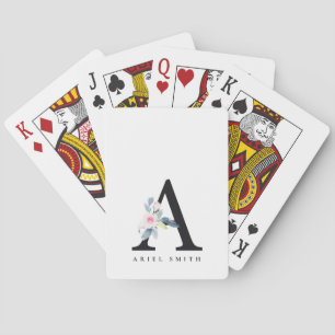 SOFT BLUSH BLUE FLORAL ALPHABETS NAME BRIEF A POKERKAARTEN