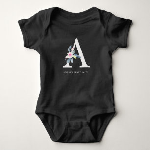 SOFT BLUSH BLUE FLORAL ALPHABETS NAME BRIEF A ROMPER