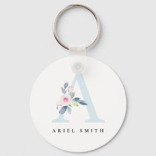 SOFT BLUSH BLUE FLORAL ALPHABETS NAME BRIEF A SLEUTELHANGER