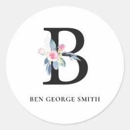 SOFT BLUSH BLUE FLORAL ALPHABETS NAME BRIEF B RONDE STICKER