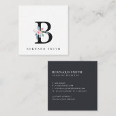 SOFT BLUSH BLUE FLORAL ALPHABETS NAME BRIEF B VIERKANTE VISITEKAARTJE (Voorkant / Achterkant)