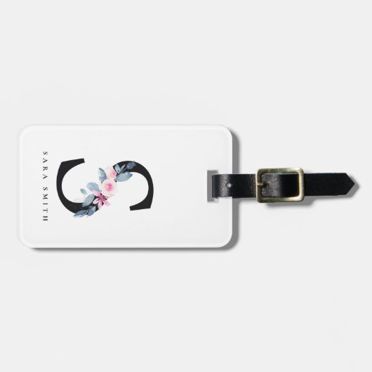 SOFT BLUSH BLUE FLORAL ALPHABETS NAME BRIEF BAGAGELABEL (Voorkant horizontaal)