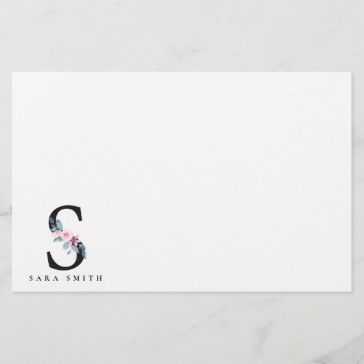 SOFT BLUSH BLUE FLORAL ALPHABETS NAME BRIEF BRIEFPAPIER (Voorkant)