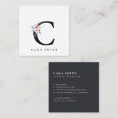 SOFT BLUSH BLUE FLORAL ALPHABETS NAME BRIEF C VIERKANTE VISITEKAARTJE (Voorkant / Achterkant)