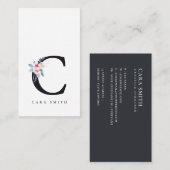 SOFT BLUSH BLUE FLORAL ALPHABETS NAME BRIEF C VISITEKAARTJE (Voorkant / Achterkant)