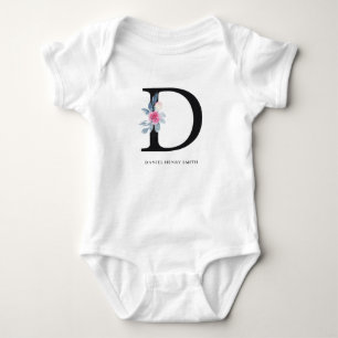 SOFT BLUSH BLUE FLORAL ALPHABETS NAME BRIEF D ROMPER