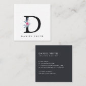 SOFT BLUSH BLUE FLORAL ALPHABETS NAME BRIEF D VIERKANTE VISITEKAARTJE (Voorkant / Achterkant)