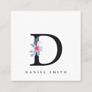 SOFT BLUSH BLUE FLORAL ALPHABETS NAME BRIEF D VIERKANTE VISITEKAARTJE
