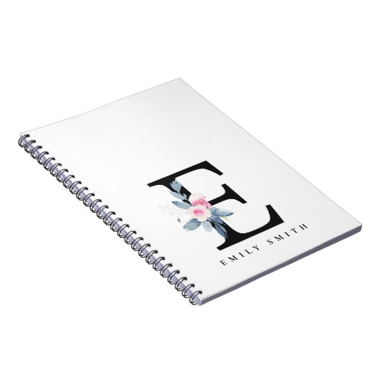 SOFT BLUSH BLUE FLORAL ALPHABETS NAME BRIEF E NOTITIEBOEK (Rechterzijde)