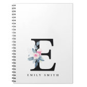 SOFT BLUSH BLUE FLORAL ALPHABETS NAME BRIEF E NOTITIEBOEK (Voorkant)