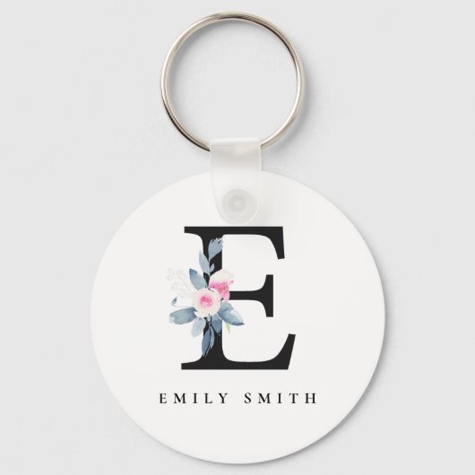 SOFT BLUSH BLUE FLORAL ALPHABETS NAME BRIEF E SLEUTELHANGER (Voorkant)
