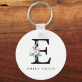SOFT BLUSH BLUE FLORAL ALPHABETS NAME BRIEF E SLEUTELHANGER (Voorkant)