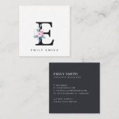 SOFT BLUSH BLUE FLORAL ALPHABETS NAME BRIEF E VIERKANTE VISITEKAARTJE (Voorkant / Achterkant)