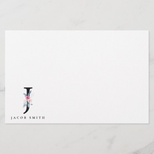 SOFT BLUSH BLUE FLORAL ALPHABETS NAME BRIEF J BRIEFPAPIER (Voorkant)