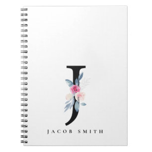 SOFT BLUSH BLUE FLORAL ALPHABETS NAME BRIEF J NOTITIEBOEK