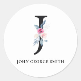 SOFT BLUSH BLUE FLORAL ALPHABETS NAME BRIEF J RONDE STICKER