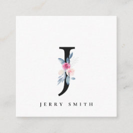 SOFT BLUSH BLUE FLORAL ALPHABETS NAME BRIEF J VIERKANTE VISITEKAARTJE