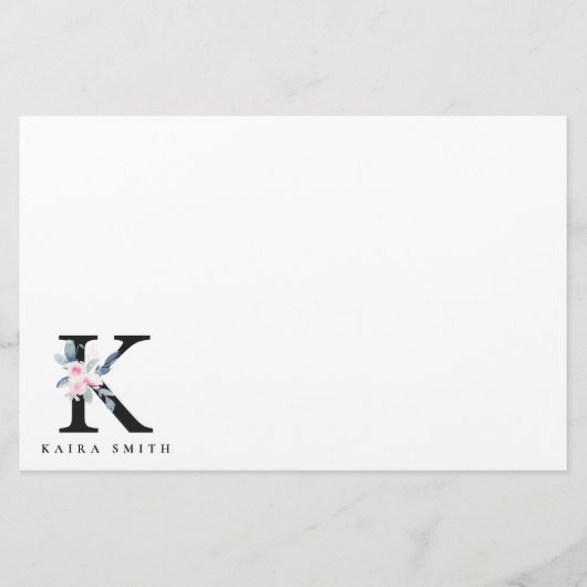 SOFT BLUSH BLUE FLORAL ALPHABETS NAME BRIEF K BRIEFPAPIER (Voorkant)