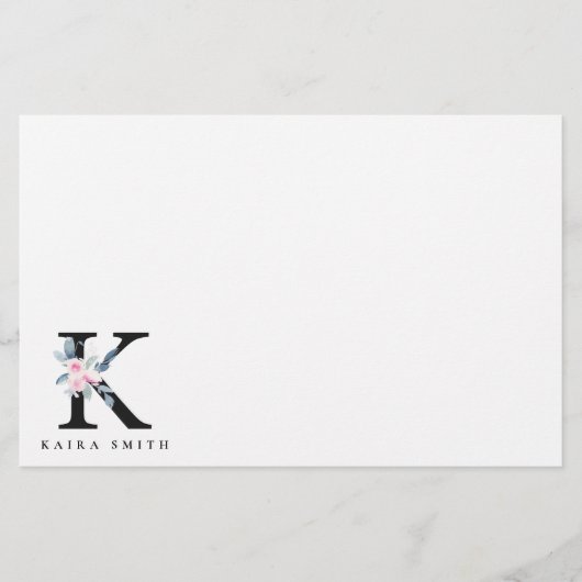 SOFT BLUSH BLUE FLORAL ALPHABETS NAME BRIEF K BRIEFPAPIER (Voorkant)