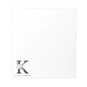 SOFT BLUSH BLUE FLORAL ALPHABETS NAME BRIEF K NOTITIEBLOK
