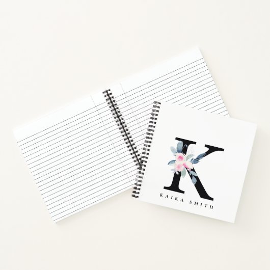 SOFT BLUSH BLUE FLORAL ALPHABETS NAME BRIEF K NOTITIEBOEK (Binnen)