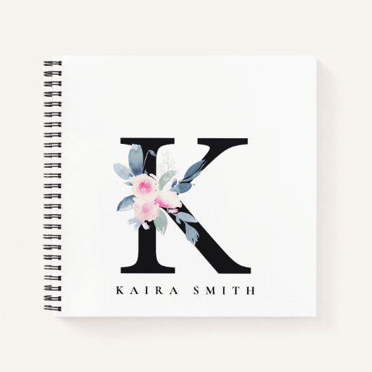 SOFT BLUSH BLUE FLORAL ALPHABETS NAME BRIEF K NOTITIEBOEK (Voorkant)
