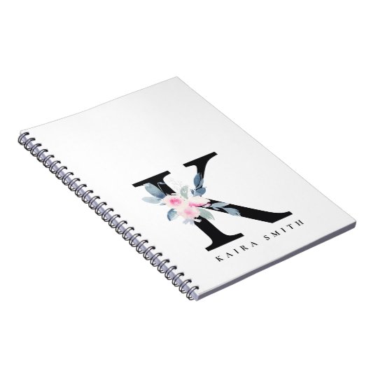 SOFT BLUSH BLUE FLORAL ALPHABETS NAME BRIEF K NOTITIEBOEK (Rechterzijde)