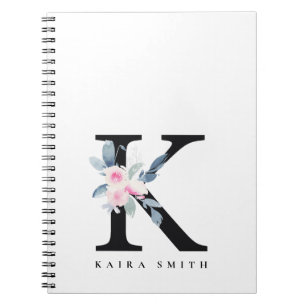 SOFT BLUSH BLUE FLORAL ALPHABETS NAME BRIEF K NOTITIEBOEK