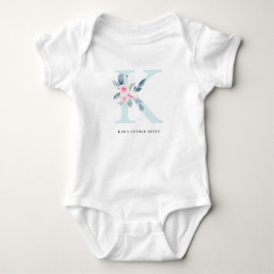 SOFT BLUSH BLUE FLORAL ALPHABETS NAME BRIEF K ROMPER