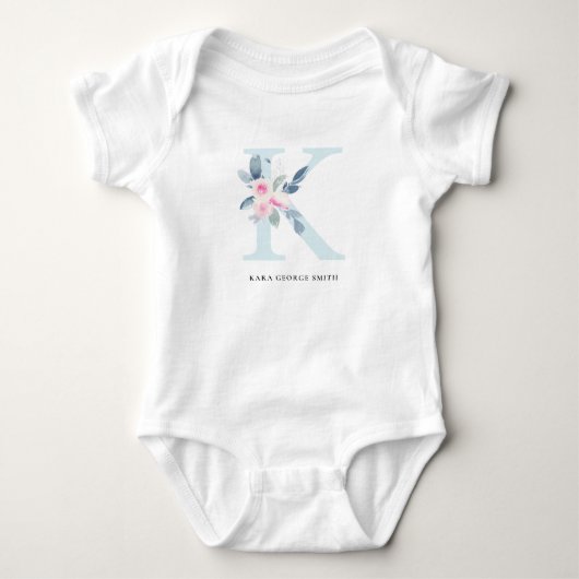SOFT BLUSH BLUE FLORAL ALPHABETS NAME BRIEF K ROMPER (Voorkant)