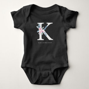 SOFT BLUSH BLUE FLORAL ALPHABETS NAME BRIEF K ROMPER