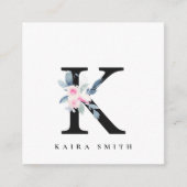 SOFT BLUSH BLUE FLORAL ALPHABETS NAME BRIEF K VIERKANTE VISITEKAARTJE (Voorkant)
