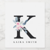 SOFT BLUSH BLUE FLORAL ALPHABETS NAME BRIEF K WIJN ETIKET (Enkel label)