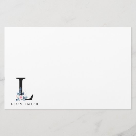 SOFT BLUSH BLUE FLORAL ALPHABETS NAME BRIEF L BRIEFPAPIER (Voorkant)