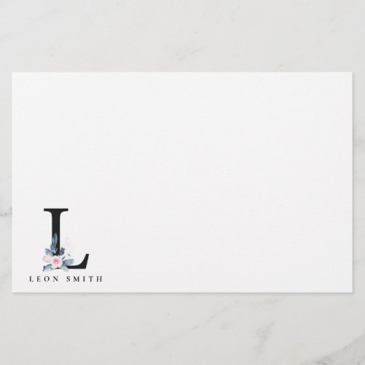 SOFT BLUSH BLUE FLORAL ALPHABETS NAME BRIEF L BRIEFPAPIER (Voorkant)