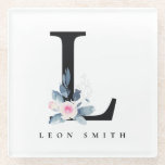SOFT BLUSH BLUE FLORAL ALPHABETS NAME BRIEF L GLAZEN ONDERZETTER<br><div class="desc">Als u nog meer aanpassingen nodig hebt,  kunt u mij op yellowfebstudio@gmail.com vrij klikken.</div>