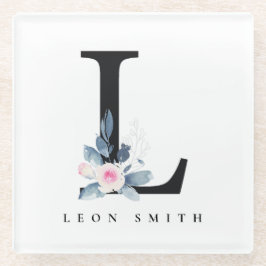 SOFT BLUSH BLUE FLORAL ALPHABETS NAME BRIEF L GLAZEN ONDERZETTER