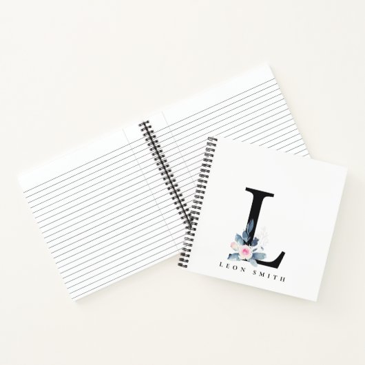 SOFT BLUSH BLUE FLORAL ALPHABETS NAME BRIEF L NOTITIEBOEK (Binnen)