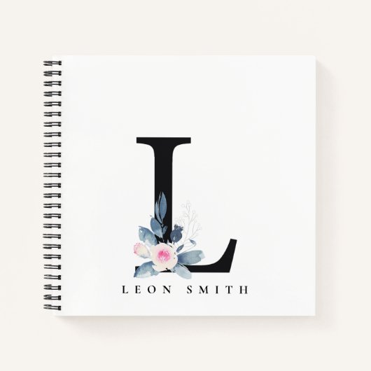 SOFT BLUSH BLUE FLORAL ALPHABETS NAME BRIEF L NOTITIEBOEK (Voorkant)